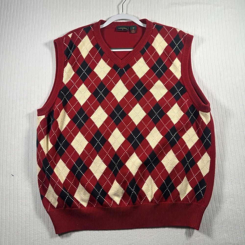 Saddlebred Women’s XXL Argyle Sweater Vest Red Navy Cream Preppy V-Neck
